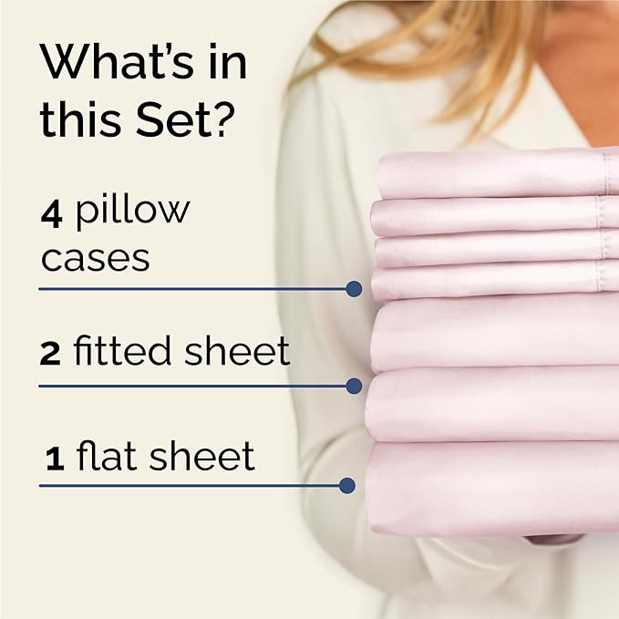 Split King 7 Piece Sheet Set - Cooling & Breathable - Hotel Luxury Bedding Includes Fitted Sheets for Women, Men, Kids & Teens - 1 Flat, 2 Fitted Sheets, 4 Pillowcases w/Deep Pockets - Lavender Pink
