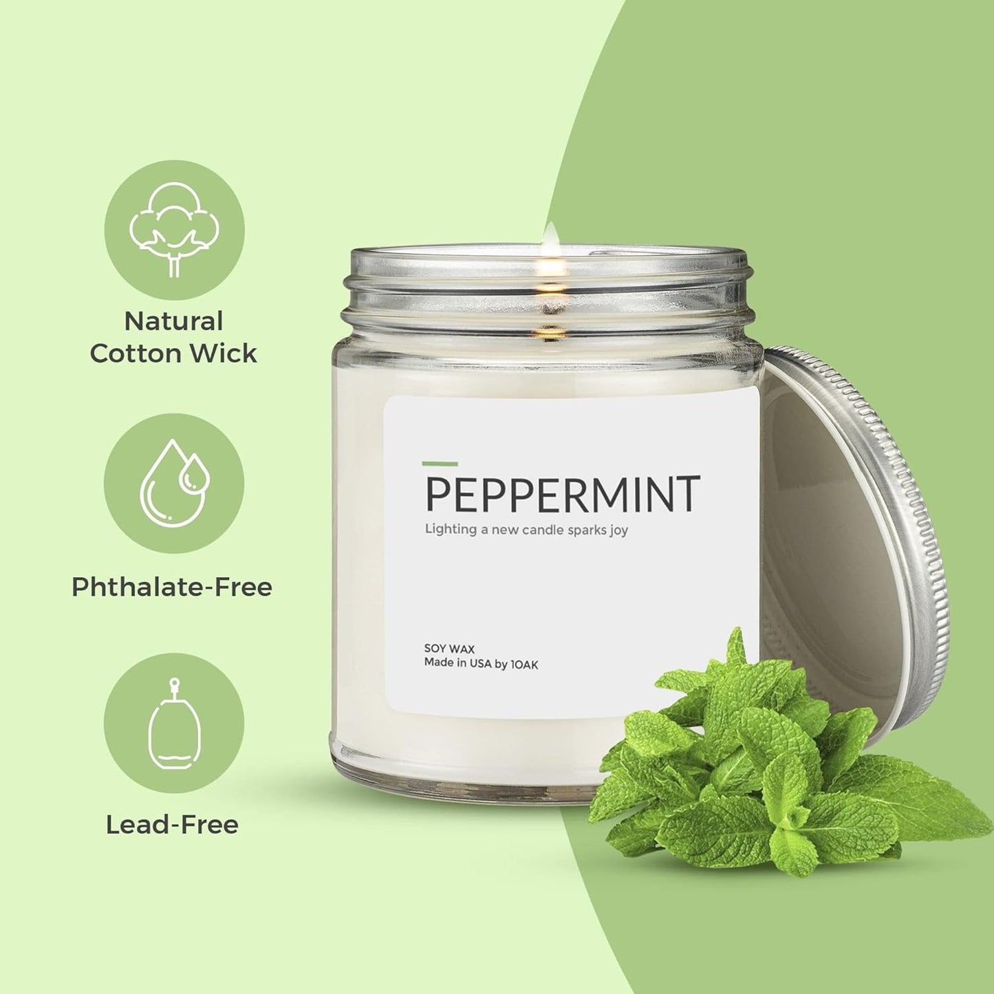 1OAK Soy Wax Scented Candles - Peppermint Candle - Scented Candles for Home (7oz.)