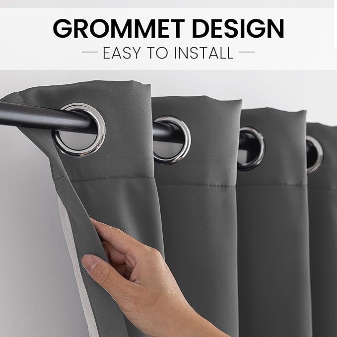 3-in-1 Layers Soundproof Curtains,Grommet Full Blackout Thermal Noise Dampening Curtains for Living Room, Bedroom(1 Panel,Grey,50" x108")