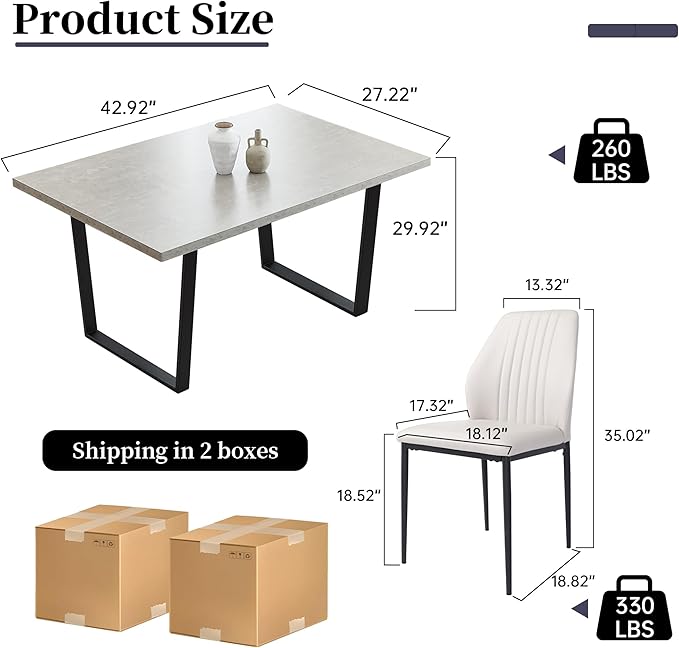 5 Piece Dining Table Set, 42.9 Inch Modern Kitchen Dining Table and Leather Dining Chairs for Kitchen Dining Room (Table + 4 White Chairs)