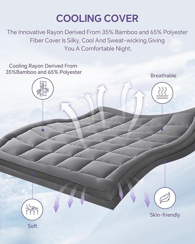 Dual Layer 4 Inch Memory Foam Mattress Topper Full - 2 Inch Gel Memory Foam and 2 Inch Pillow Top Mattress Pad, 7-Zone Egg Crate Full Size Mattress Topper (Grey)