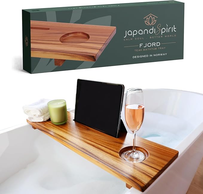 Superior Teak Bath Tub Tray Wood for Small Tubs - Adjustable Bathtub Table Tray - Sustainable Minimalist Bathtub Shelf Across Tub - Anti-Slip Bathroom Accessories Holders for Tub 29" in.