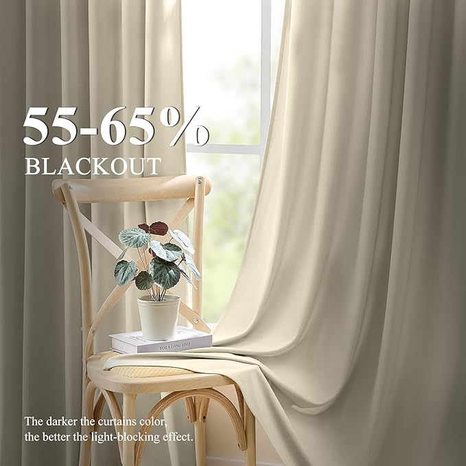 Velvet Curtains 84 Inches for Bedroom Thermal Insulated Room Darkening Heavy Velvet Curtain Sound Reducing Luxury Window Drapes for Living Room, Back Tab Rod Pocket, Ivory, W52 x L84, 2 Panels