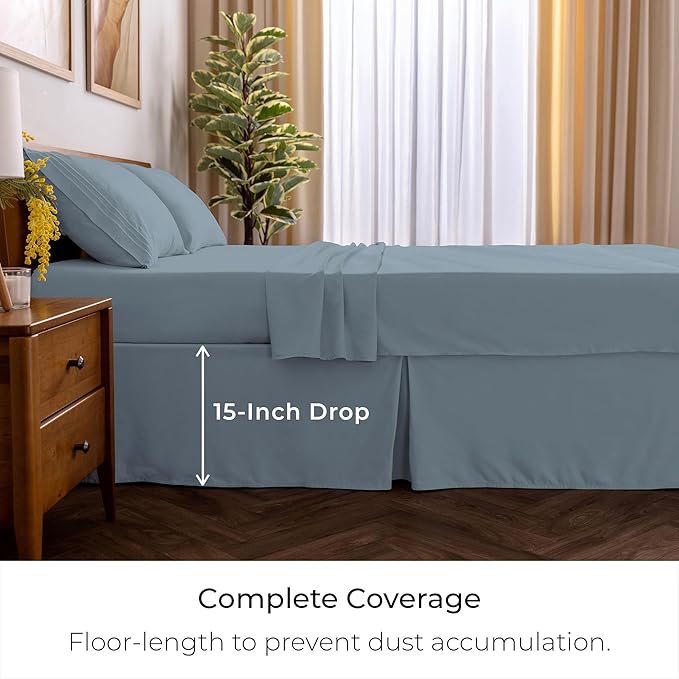 Mellanni Bed Skirt Twin XL Size - Bed Skirting - 15-Inch Tailored Drop Pleated Dust Ruffle - Hotel Luxury Bedding - Wrinkle, Fade, Stain Resistant - 1 Bedskirt (Twin XL, Blue Hydrangea)