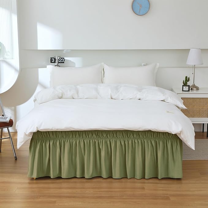 MEILA Queen Bed Skirt, Wrap Around Ruffle Bed Skit for Queen Beds with 18 inch Drop, Elastic Dust Ruffles Easy Fit Wrinkle & Fade Resistant, Sage
