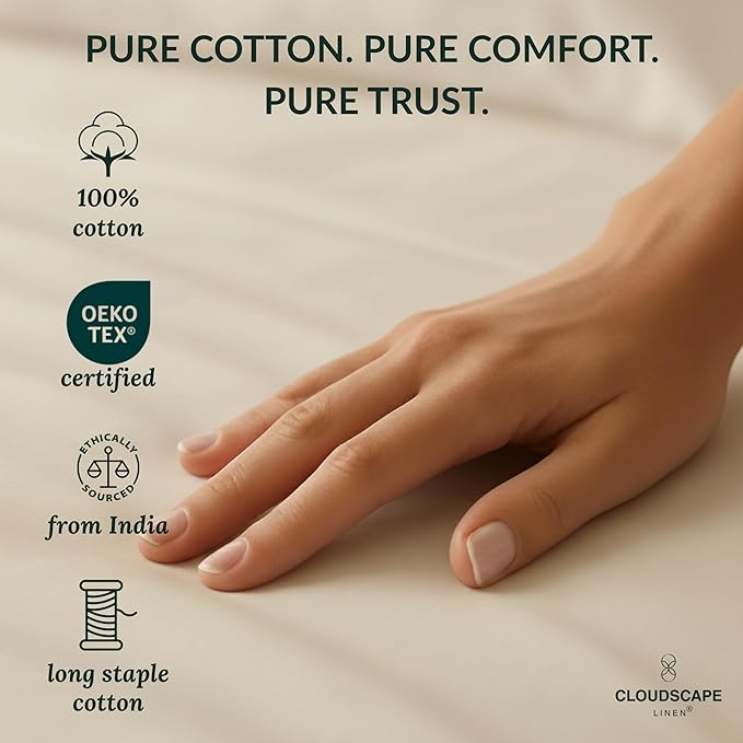 Cloud Scape Linen 100% Egyptian Cotton Sheets Twin Size, 3 Pieces Luxury Bedding Set, 400 Thread Count,Hotel Quality, Silky Soft, Breathable and Durable, Deep Pockets up to 15, Ivory