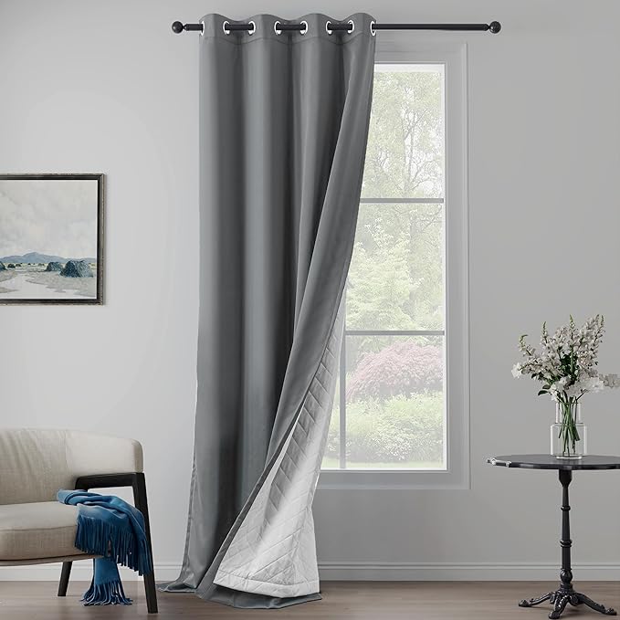 Extra Long Blackout Soundproof Curtains Thermal Insulation Drapes with 3-in-1 Layer Light Blocking Heat Insulating for Bedroom Living Room (1 Panel, Grey, 50" x 120")