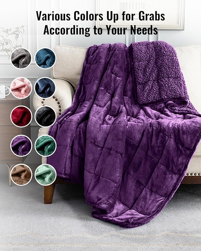 Uttermara Weighted Blanket for Adults, Queen Size Heavy Blanket with Reversible Soft Shiny Velour Fleece and Cozy Warm Sherpa for Couch Bed, Calming and Relaxing, 60 x 80 inches 15 lbs in Purple