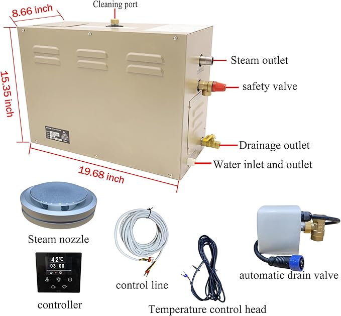Steam shower generator,18kw Household-Commercial,Steam shower generator kit,with self-draining system,Temperature adjustable 95-131°F,Applicable space 560～735ft3