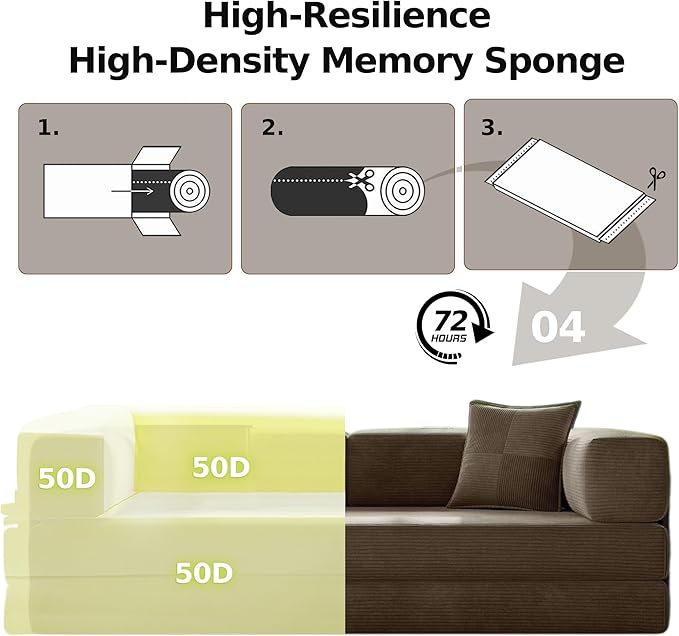 78.8" Convertible Futon Sofa Bed,Corduroy Futon Couch with Storage Pocket,Folding Pull Out Sofa,No Assembly Boneless Couch for Living Room,Brown