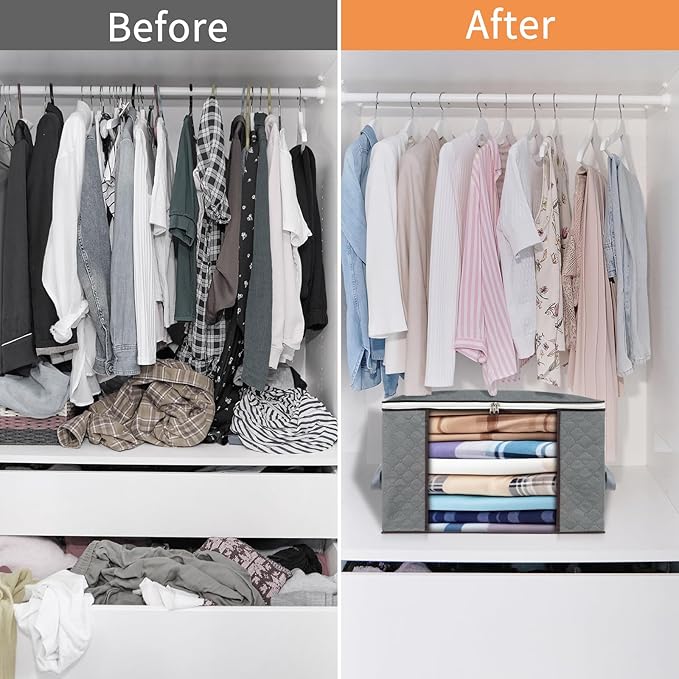 combocube 6 Pack Closet Organizers and Storage Containers, Clothes Storage Bins, Storage Bags with Large Clear Window & Handles for Comforter, Pillow, Quilt, Bedding, Clothes