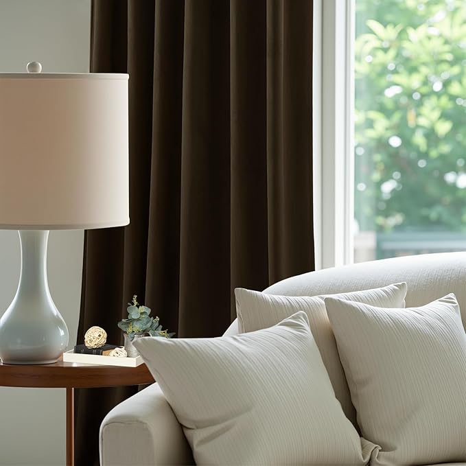 Brown Velvet Curtains Extra Long Room Darkening Drapes Super Soft Elegant Thermal Insulated Soundproof Privacy Window Curtains for Bedroom Living Room, Back Tab Rod Pocket, W52 x L102, 2 Panels