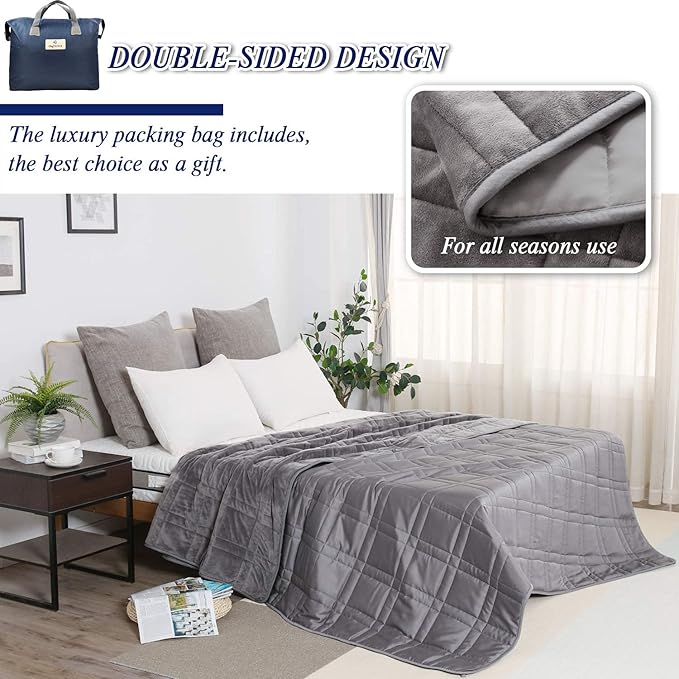 OMYSTYLE Warming & Cooling Weighted Blanket for Adult (25lb, 60 X 80 Inches) - Reversible Tencel/Short Plush Twin Size Weighted Blanket, Bonus Carry Bag Included