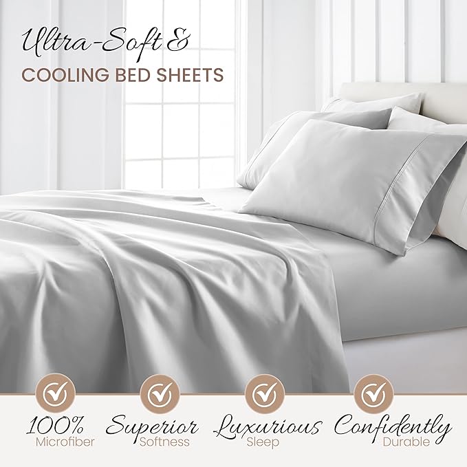 Linen Market Bed Sheets for Twin Size Bed (Light Gray) - Sleep Better Than Ever with These Soft and Cooling Twin Sheets - Deep Pocket Fits 16" Thick Beds - 3 Piece Twin Sheet Set