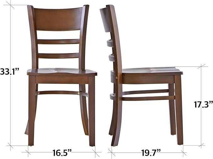 Livinia Cabin Wooden Dining Chairs Set of 2, Solid Malaysian Oak Wood Seat Ladder Back Armless Side Chairs (Walnut)