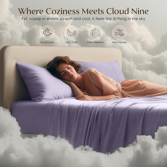 Utopia Bedding Queen Sheet Set – 4 Piece Bed Sheets for Queen Size Bed, Soft and Breathable Microfiber, Includes 1 Fitted Sheet, 1 Flat Sheet and 2 Pillowcases (Lavender)