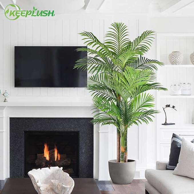 6ft Tall Triple Golden Cane Palm Artificial Tree 72inch Large Tropical Palm Tree UV Resistant Fake Plant in Pot for Indoor Outdoor Big House Living Room Outside Patio Office Home Decor 2Pack