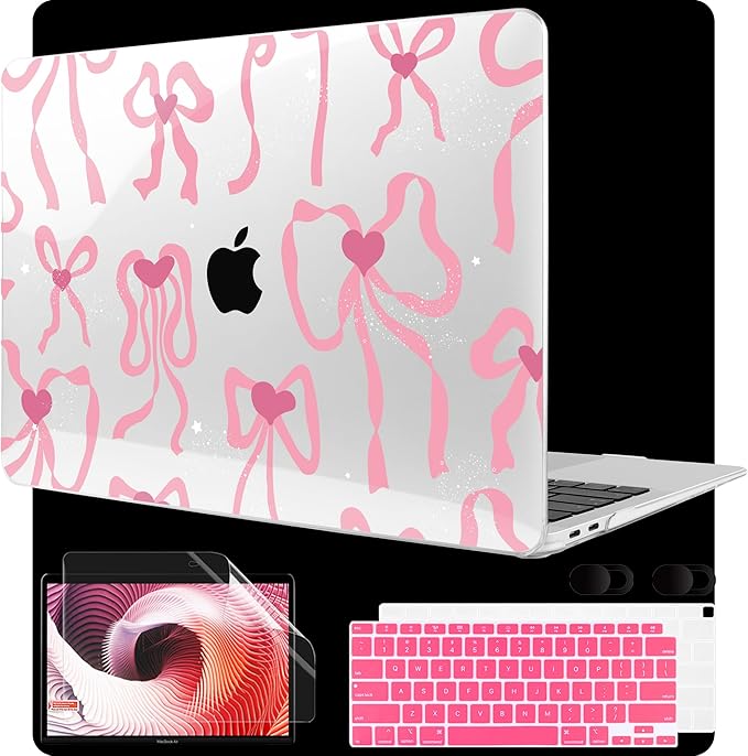 MEEgoodo for MacBook Air 13 inch Case 2021 2020 2019 2018 Released A2337 M1 A2179 A1932 with Touch ID, Plastic Hard Shell & Keyboard Cover Compatible with MacBook Air Case 13.3,Coquette Ribbon Bow