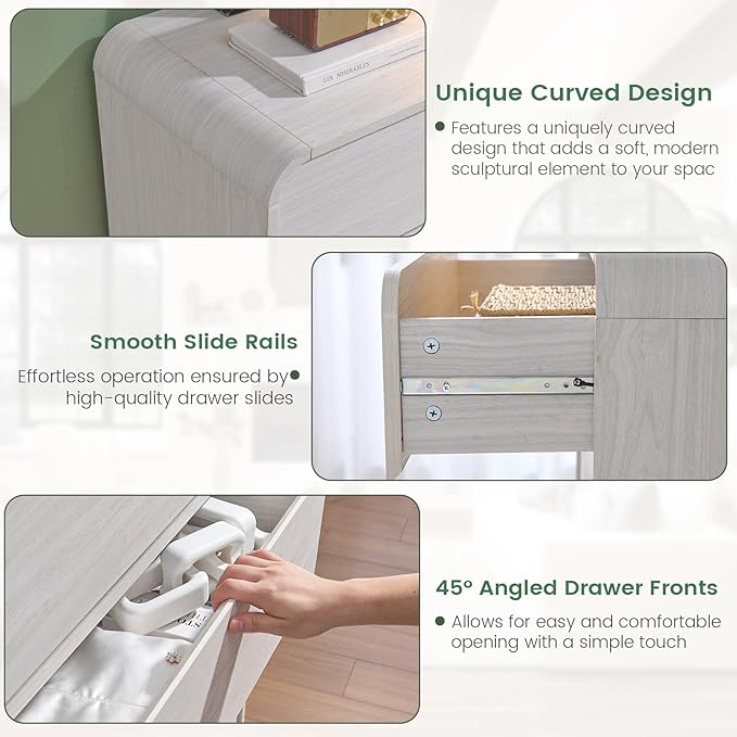 47’’ Wide Dresser with 8 Drawers, White Chest of Drawers with Deep Drawers & Handleless, Wooden Storage Organizer for Bedroom, Living Room, Hallway