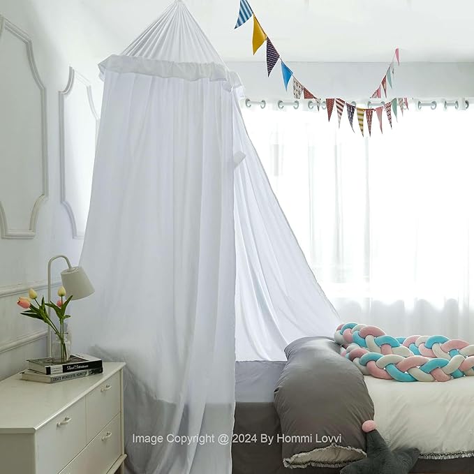 Bed Canopy for Girls, Dreamy Frills Ceiling Hanging Princess Canopy Bedroom Decoration Soft Canopy Net Reading Nook, Extra Large Full Queen Size Bed Canopies - White