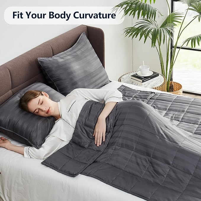 Weighted Blanket Queen Size (60"x80" 25lbs),Ultra Soft and Cozy Cooling Weighted Blanket Queen Size for Adult,Heavy Blanket with Machine Washable Soft Blanket, Stripe Grey