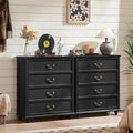 Farmhouse 4 Drawer Dresser Set of 2 for Bedroom, 37" Tall Rustic Chests of Drawers w/ 4 Solid Wood Feet, Mid Century Vintage Wooden Closet Storage Dressers Organizer for Living Room, Black
