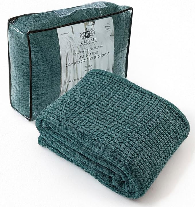 HILLFAIR 100% Cotton Blanket for Bed, Soft Lightweight & Breathable Summer Oversize Cotton Blankets, Premium Cozy Throw Layers for Bed, Couch and Sofa: Wedgewood (120"x120")