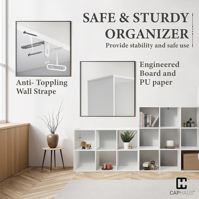 CAPHAUS Sturdy Room 11-Inch Cube Storage Organizer Shelf, with Thick Exterior Edge, Storage Shelf Divider w/Back, Bookcase, 6-Cube, White