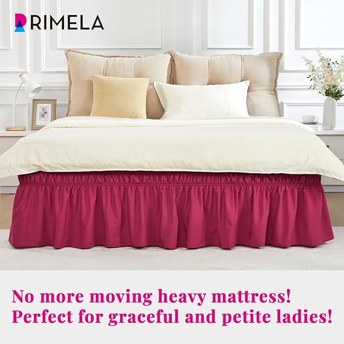 RIMELA Rose Purple Bed Skirt Queen Size 15 Inch Drop Elastic Wrap Around Dust Ruffle Bedding Bedskirt, Bed Skirt for Adjustable Bed Base, Soft Durable Fabric Machine Washable Easy to Install