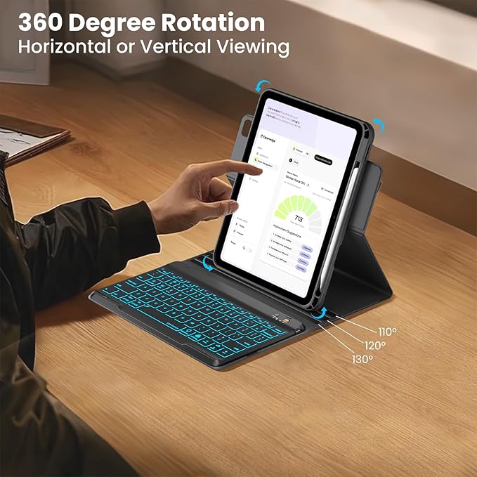 Magnetic Keyboard Case for iPad Air 5th 4th Generation 10.9 inch Pro 11 1st/2nd/3rd/4th, 7 Color Backlight BT Keyboard Folio with Pencil Holder 2022 2021 2020 2018 (Black