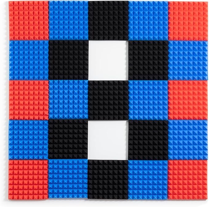 Sonicism Sound Proof Foam Panels for Walls Self-Adhesive 36 Pack Pyramid 12" X 12" X 2" Acoustic Panels 35kg/m³High Density,Soundproof Wall Panels Fast Expand,Sound Absorption&Decoration,Black/Blue