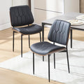BV Mid Century Modern Dining Chairs Set of 2, Upholstered Pu Leather Accent Chair with Walnut Bentwood Back, Armless Kitchen Chair for Dining Room, Living Room, Kitchen, Black