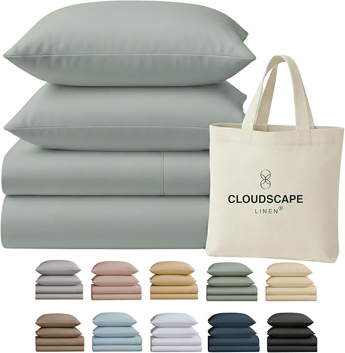 Cloud Scape Linen 100% Egyptian Cotton Sheets Full Size, 4 Pieces Luxury Bedding Set, 400 Thread Count,Hotel Quality, Silky Soft, Deep Pockets up to 17, Mineral