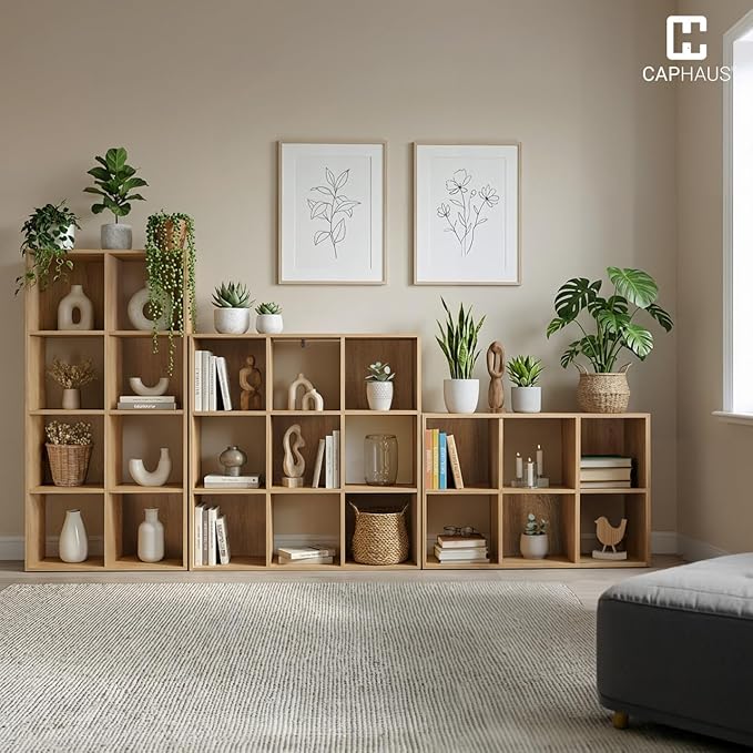 CAPHAUS Sturdy Room 11-Inch Cube Storage Organizer Shelf, with Thick Exterior Edge, Storage Shelf Divider w/Back, Bookcase, 9-Cube, Dark Grey