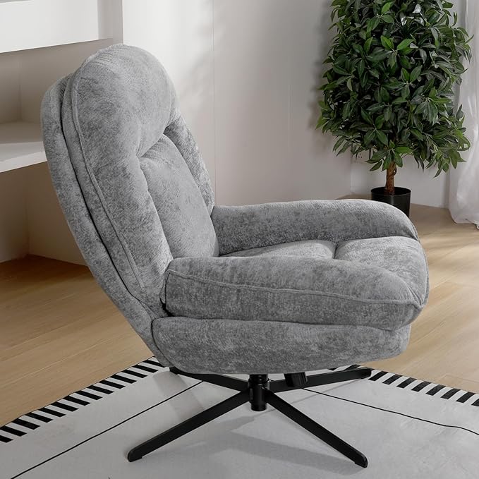 360°Free Swivel Accent Chair Set of 2 for Living Room, Slightly 20°Rocking, 24" High Backrest Upholstered Armchair, Ergonomic Design, Chenille Breathable Soft Fabric Modern Single Sofa, Gray