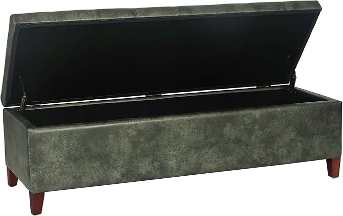 Joveco Storage Ottoman Bench, 51 Inch Tufted Leather Rectangle Bench for End Foot of Bed, Bedroom, Living Room, Deep Green