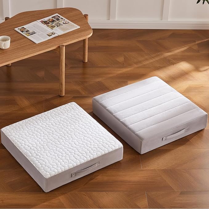 22 inch Floor Pillow for Adults and Kids - Meditation Cushions and Yoga Cushion for Floor Sitting - Ideal for Living Room and Outdoor Use - Machine Washable (Light Gray)
