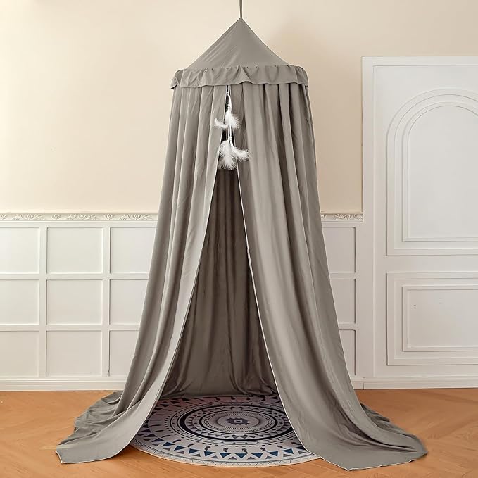 dix-rainbow Princess Decor Canopy for Kids Bed, Soft and Durable Bed Canopy for Girls Room Tent Canopy Dreamy Mosquito Net Bedding, Children Reading Nook Canopies Indoor (Grey)