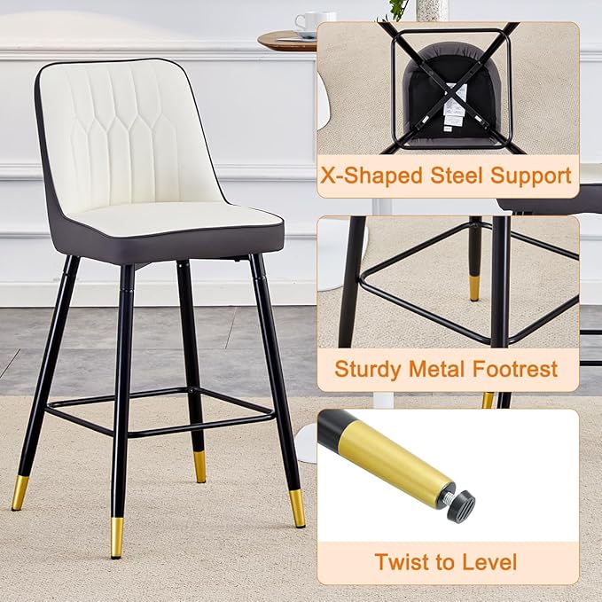 Bar Stools Set of 2,Counter Height Bar Stools with Back and Footrest,27" Barstools with Faux Leather Seat and Black Metal Legs,Counter Stools for Kitchen Island,Pub