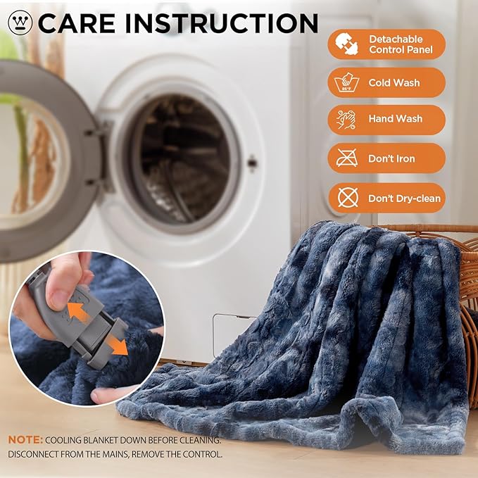Westinghouse Electric Blanket Full, Faux Fur Heated Blanket with 10 Heating Levels & 1-12 Hours Auto Off, Soft Cozy Sherpa Heated Blanket Washable Blanket (80" x 84" Full Size, Indigo)