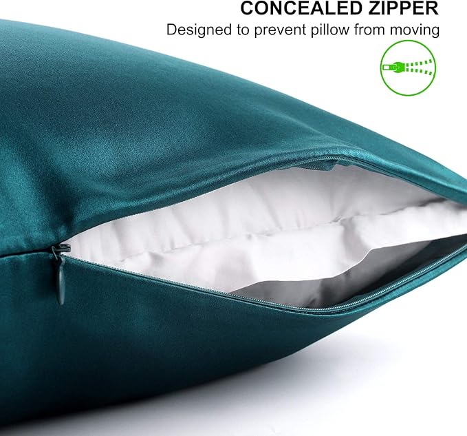 ALASKA BEAR Silk Pillowcase for Hair and Skin, 100% Mulberry Silk Pillow Cases Standard Size for Bliss Sleep with Random Color Scrunchy Gift Set Better Than Poly Satin, 1 Pack, Teal/Dark Turquoise