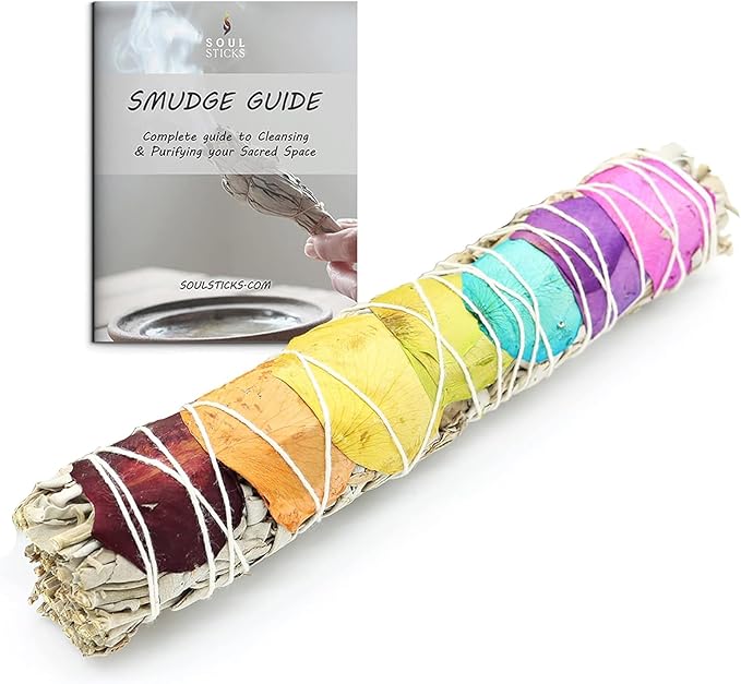 Soul Sticks 1 Pack 9 Inch Floral White Sage Smudge Stick With Starter Guide | House Blessing | Cleansing and Negative Energy Removal | Big Smudge Stick