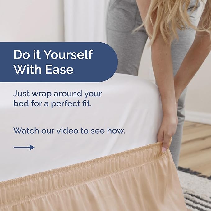 Wrap Around Dust Ruffle Bed Skirt - Cream - Twin/Twin XL Size Beds with 12 Inch Drop - Easy Fit Elastic Strap - Adjustable Pleated Bedskirt w/Brushed Fabric - Wrinkle Free - Women, Men, Kids & Teens
