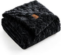 Cozy Bliss Faux Fur Throw Blanket for Couch, Fuzzy Soft Plush Thick Warm Fluffy Reversible Wave Textured Blanket for Sofa Bedroom Living Room, 55 * 70 Inches Black