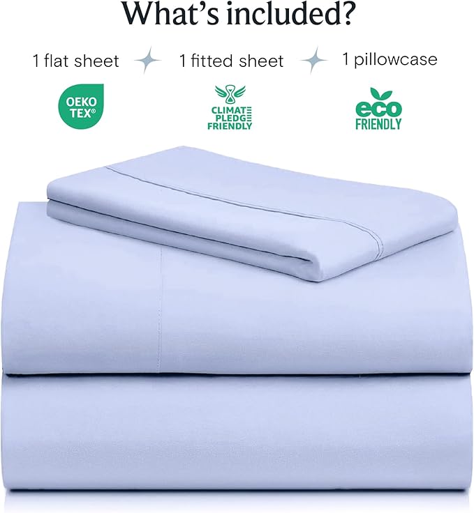 LuxClub 3 PC Twin Sheet Set, Deep Pockets Wrinkle Free Cooling Bed Sheets Hotel Bedding for Women, Men, Kids & Teens, Includes 1 Fitted Sheet, 1 Flat Sheet and 1 Pillowcase-Silky Soft Sky Blue