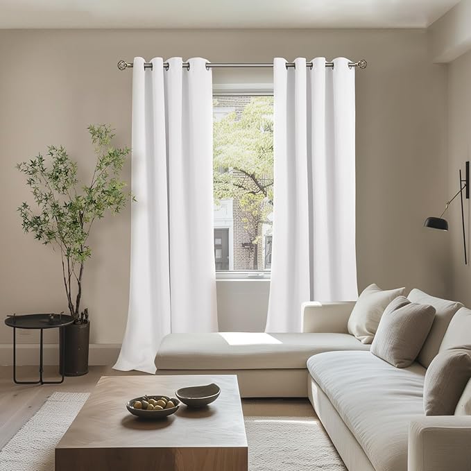 BGment White Blackout Curtains for Living Room - Black Out Curtains 84 Inches Long Thermal Insulated Light Blocking Grommet Drapes for Nursery, 52 Inch Wide Each