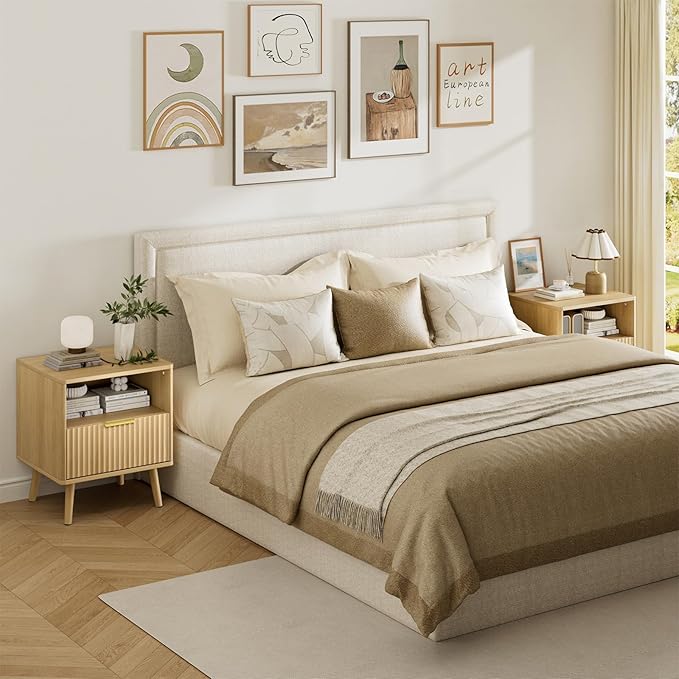 LYNSOM Fluted Dresser and Nightstand Sets 3 Piece, 7-Drawers Dresser and 1-Drawer Nightstands Set of 2, Wood Bedroom Furniture Set for Home, Bedroom, Hallway, Oak