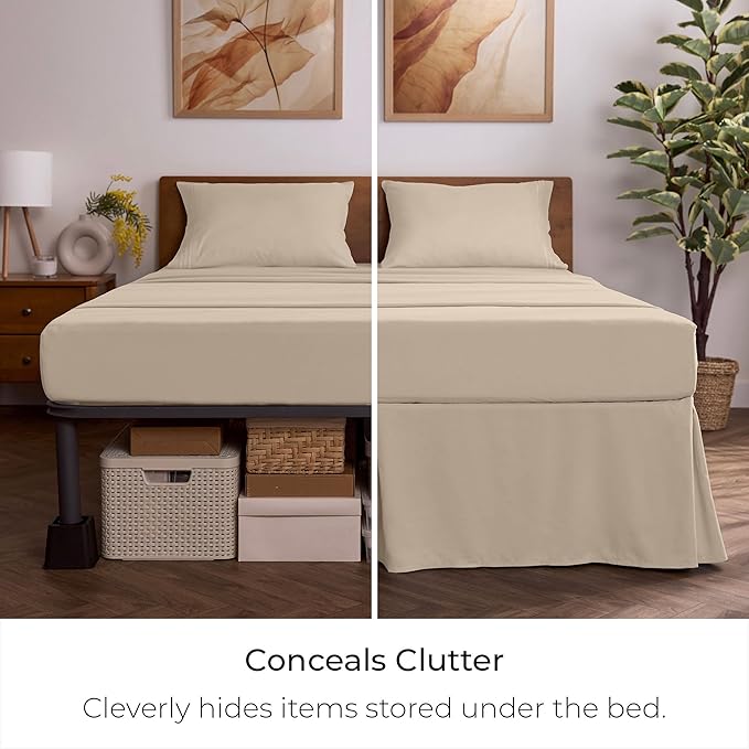Mellanni Bed Skirt Twin XL Size - Bed Skirting - 15-Inch Tailored Drop Pleated Dust Ruffle - Hotel Luxury Bedding - Wrinkle, Fade, Stain Resistant - 1 Bedskirt (Twin XL, Beige)