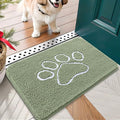 OLANLY Dog Door Mat for Muddy Paws 24x16, Paw Print Design, Absorbs Moisture and Dirt, Non-Slip Washable Doormat, Quick Dry Chenille Mud Mat for Dogs, Entry Indoor Entryway Carpet, Sage Green