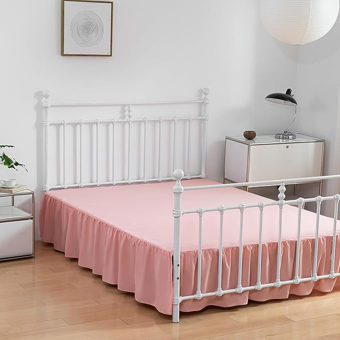 Bed Skirt Full Size, Ruffled Bed Skirts with Split Corners, 12 Inch Drop Dust Ruffle Bed Skirting with Platform, 12 Inch, Peach, Full Size